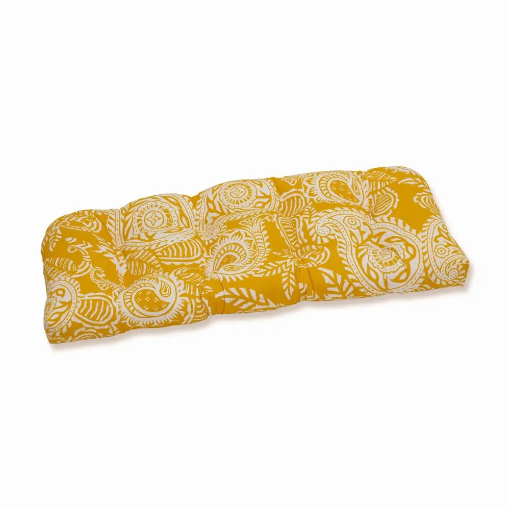 

Paisley Indoor/Outdoor Sofa Setee Swing Cushion, Tufted, Weather, And Fade Resistant, 19"" X 44"", Yellow/Ivory Addie,