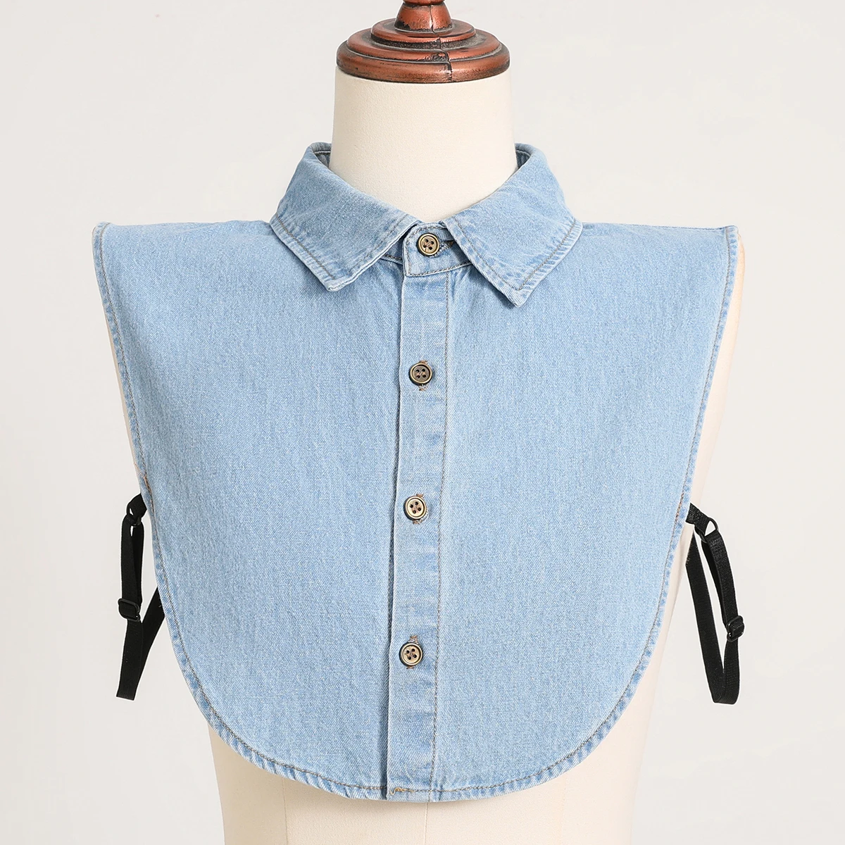 Damen-Kragen aus blau gewaschenem Denim mit spitzem Kragen, professioneller, lässiger, vielseitiger Dekorationskragen im halben Hemdstil – Detail 10