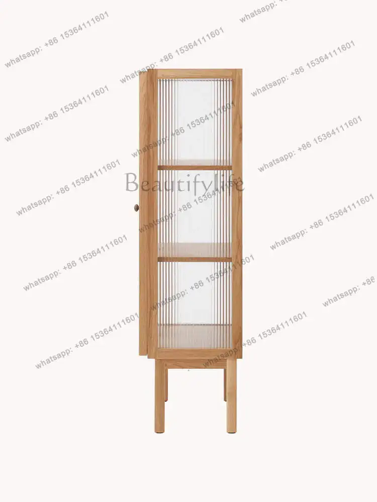 French retro solid wood dining side cabinet, antique living room wall glass cabinet