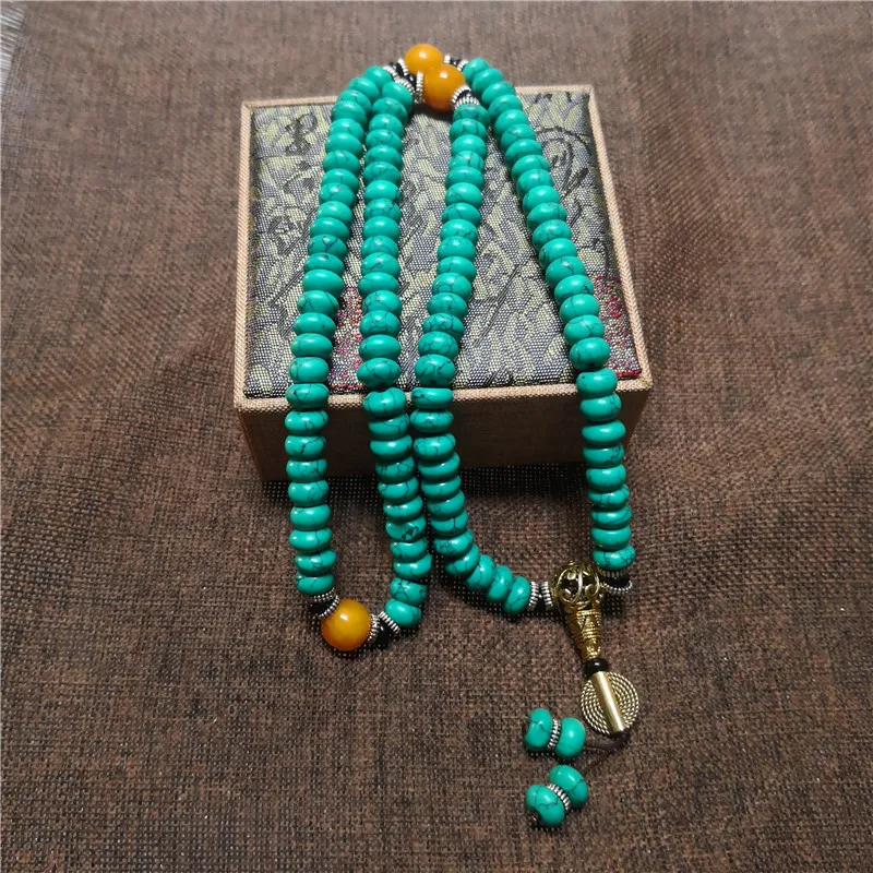 Optimized Turquoise With Amber Tibetan Metal Three-Way Beaded Bracelet