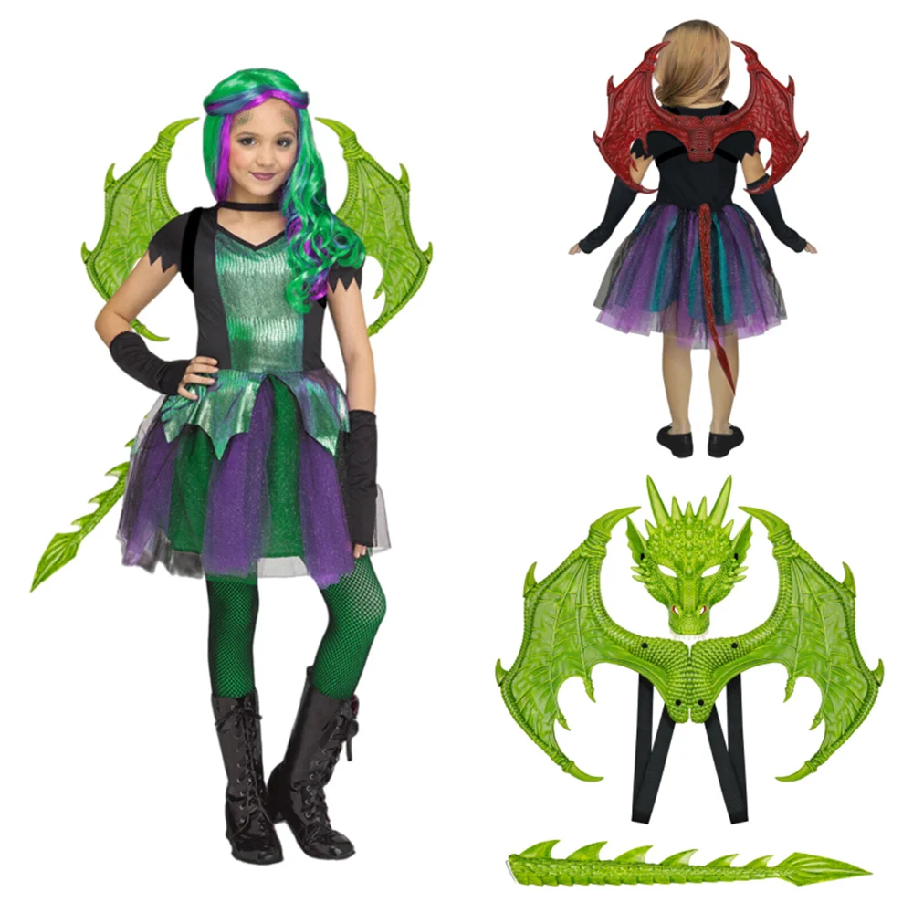 Kids Dragon Costume Cosplay Suit Carnival Party Mardi Gras Wing Costume Outfit Accessory Dinosaur Wings Dress Up Props