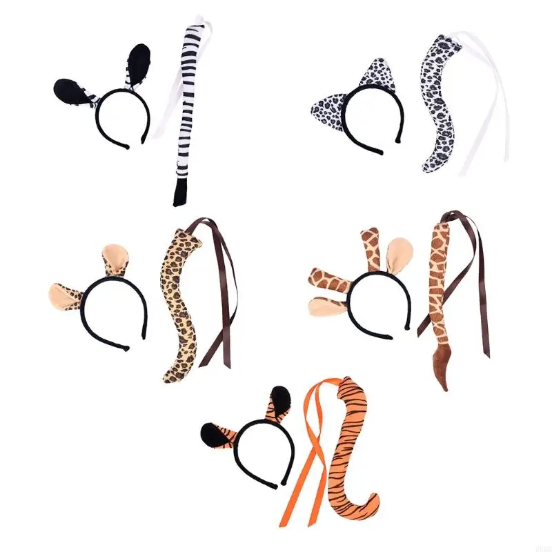 

Funny Animal Costume Set Leopard Giraffe Ears Headband Tail Set Fancy Dress Up Halloween Cosplay Costume