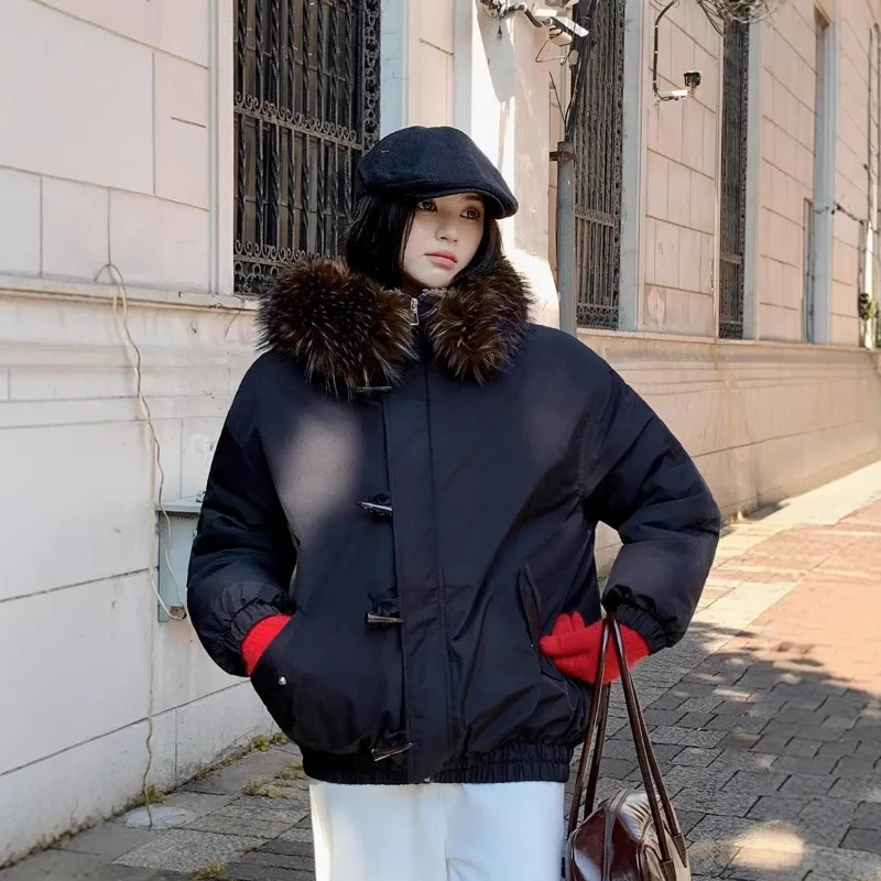 

The New Winter Style of Down Cotton-padded Jackets for Foreign Trade 2025 with Large Fur Collar Design Windproof and Warm Coat