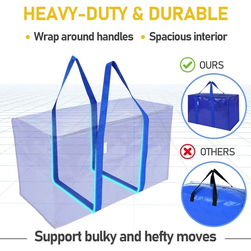 12 Pack Extra Large Moving Bags with Zippers & Carrying Handles, Heavy-Duty Storage Tote Moving Boxes for Space Saving