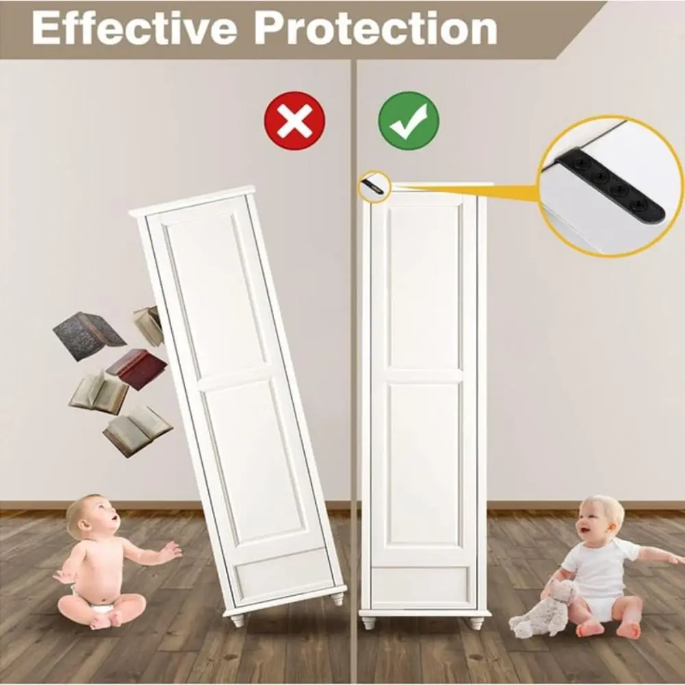 

4Pcs Black Furniture Anchors 5"x3" Falling Prevention Proofing Kit L-shaped Support Furniture Wall Anchor for Dresser Bookshelf