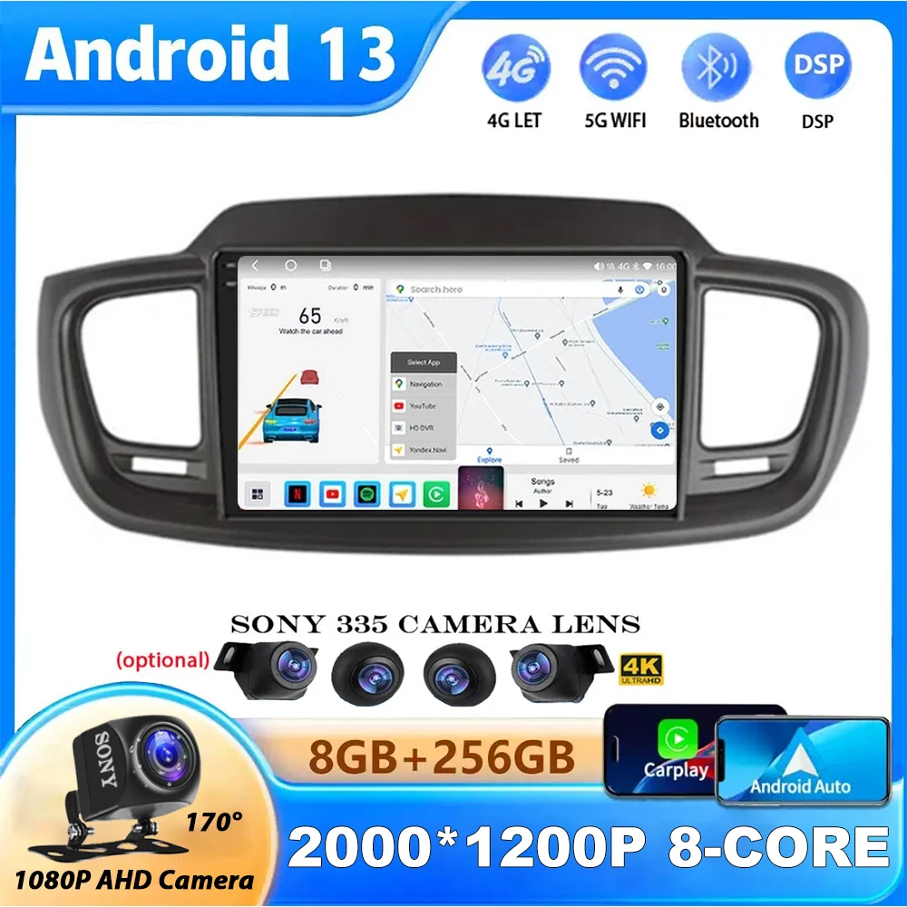 

Android 13 GPS For Kia Sorento 3 2015 - 2018 Wireless Carplay DSP RDS CAR Radio Multimedia Video Player Stereo WIFI+4G Auto BT