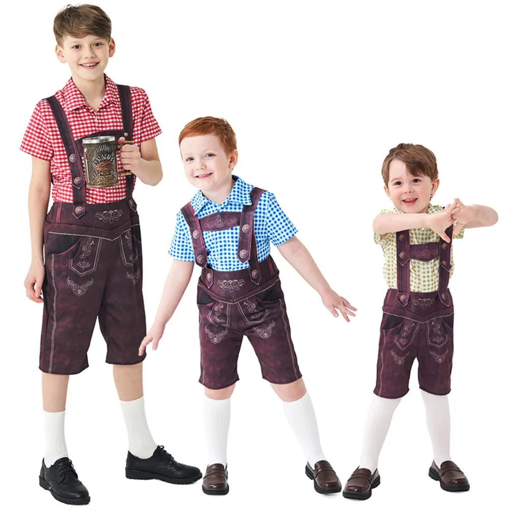 

Halloween Kids' Plaid Beer Suspender Pants Boys' 3-Color Option Beer Costume