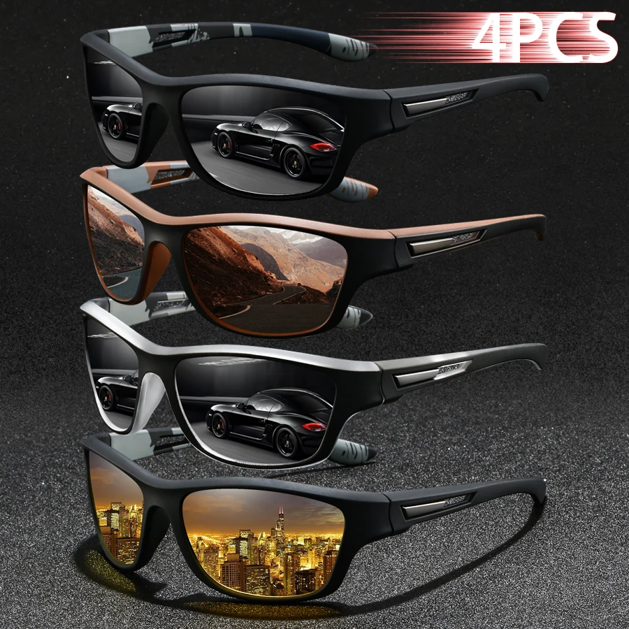 4 SZT. Modne Okulary Przeciwsłoneczne w Stylu Vintage z Wzorami do Wędkarstwa, Jazdy na Rowerze, Sportów, dla Kobiet i Mężczyzn, Okulary do Biegania, Wspinaczki Górskiej, Męskie Okulary Przeciwsłoneczne — zdjęcie 5