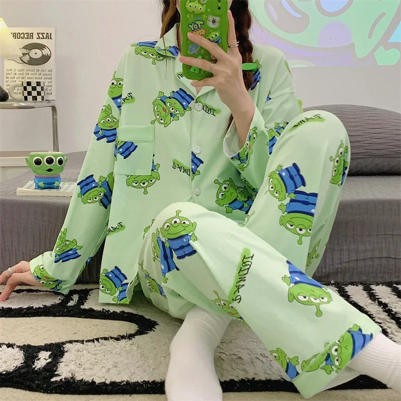 Disney three-eyed boy autumn new pajamas female cartoon cute can be worn outside loungewear comfortable two-piece set