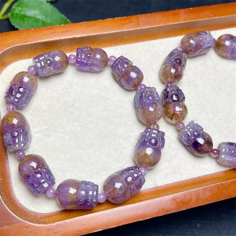 Natural Purple Rutilated Quartz Pixiu Bracelet Charms Handmade High Quality Crystal Healing Fashion Jewelry Gift 1PCS