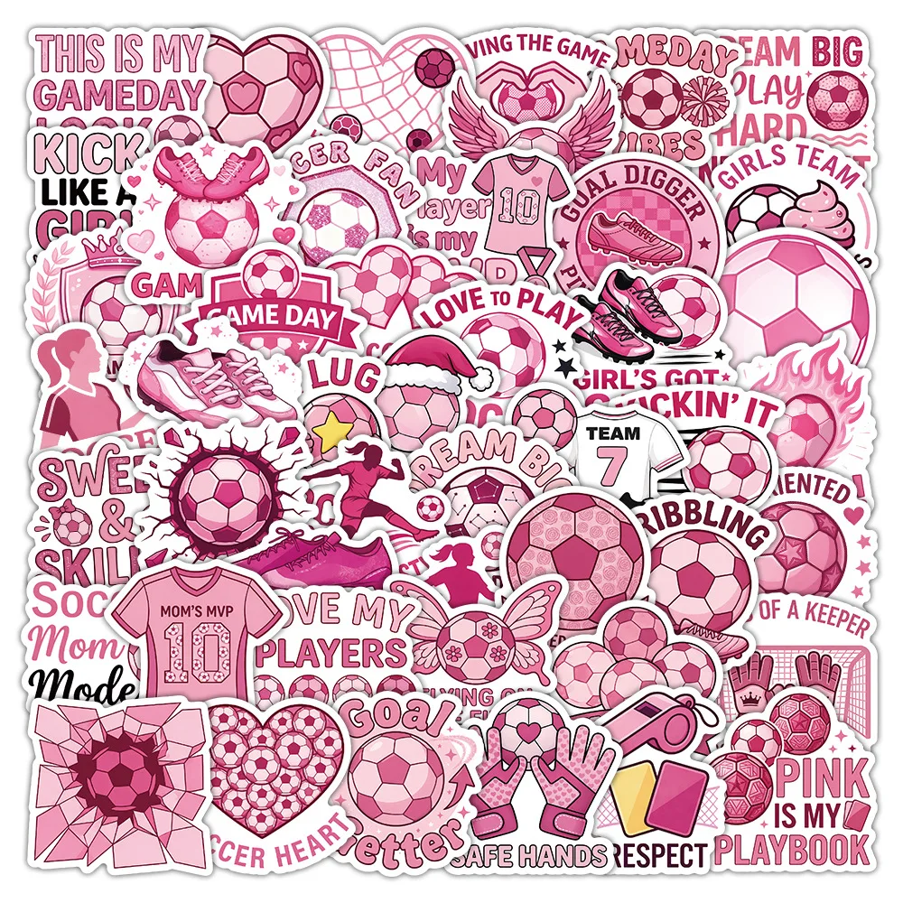 

50-Pack Pink Football Themed Doodle Stickers for Decorating Water Bottles Phone Cases Tablets Guitars Luggage Stationery