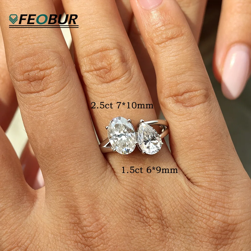 

4cttw Toi Et Moi Oval and Pear Moissanite Diamond Ring for Women Two Stone Engagement Ring Wedding 925 Sterling Silver Jewelry