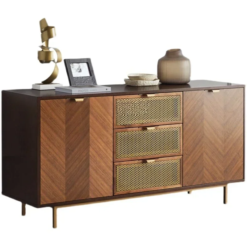 

zq Sideboard Cabinet Retro Entrance Nordic Simple Locker Living Room Copper Mesh Curio