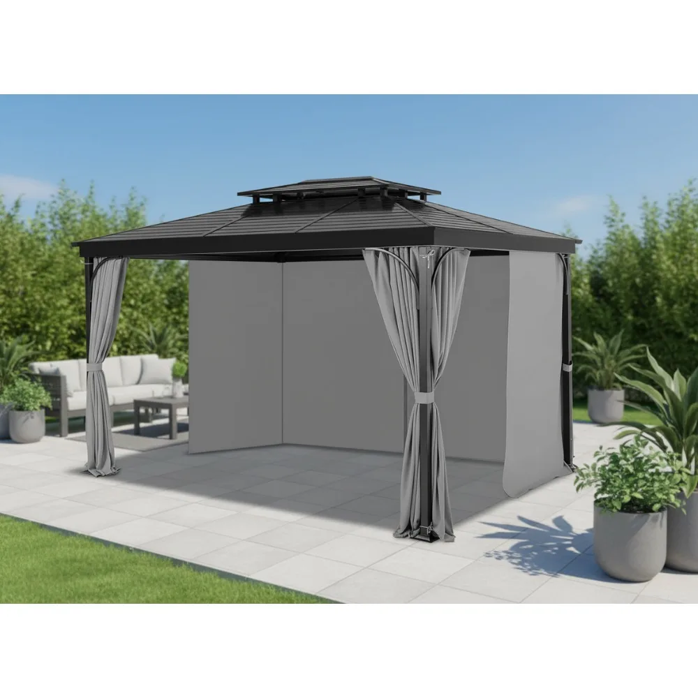 

Outdoor Gazebo Privacy Curtains 4-Panel Sidewall with Zippers, Fit 12x10ft Gazebos, Gray Waterproof Sun Protection
