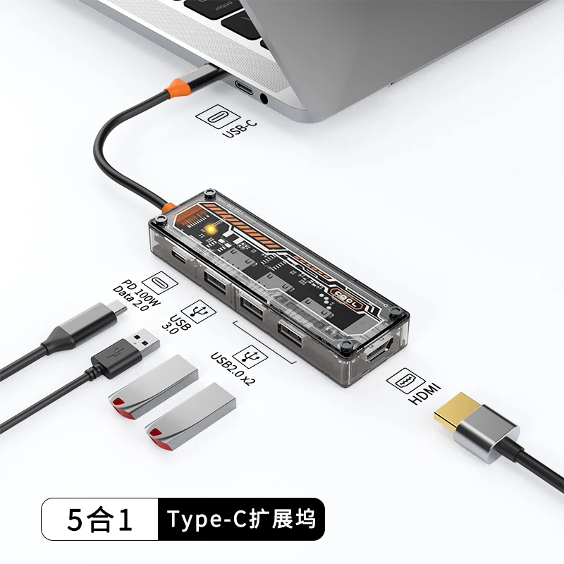 USB-C-Dockingstation mit HDMI-kompatiblem 4K@30Hz-Display, 5Gbps USB-C 3.0 HUB, 100W PD, SD/TF für MacBook Pro Air, iPad, PC – Detail 15