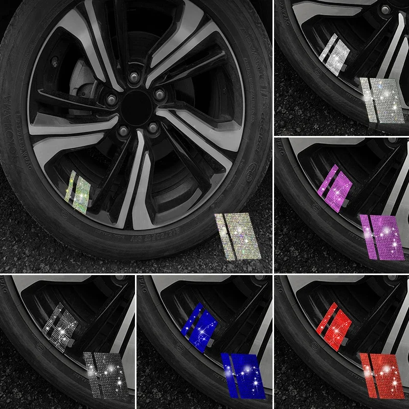 

6Pcs Reflective Car Wheel Rim Stickers Mark Stripe Racing Wheel Hub Decals for Size 18" - 21" Bling Rhinestone Decor Sticker
