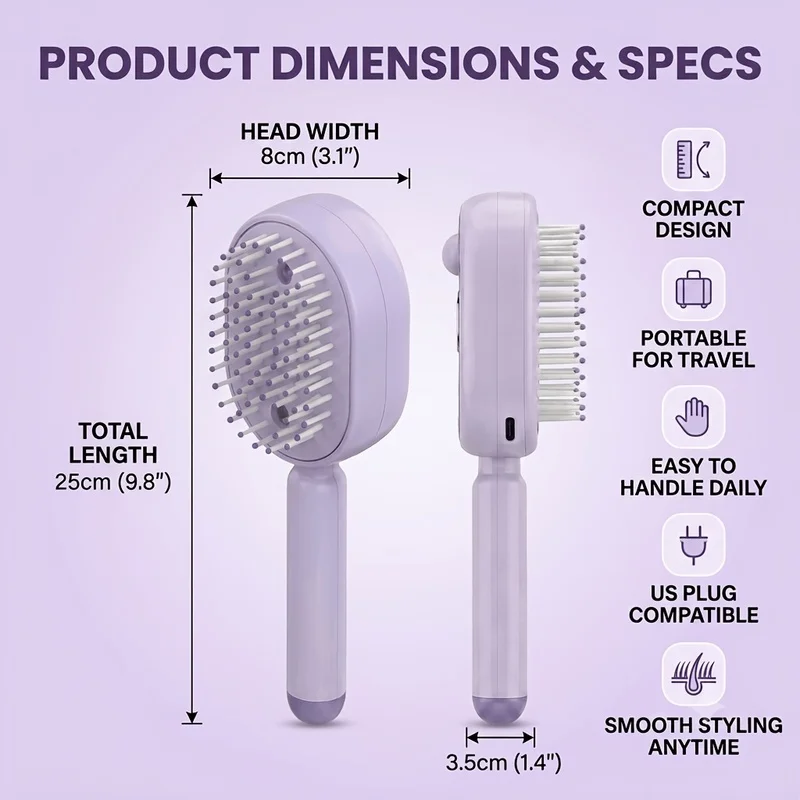 Massage Comb, Electric Soft-Cushioned Round-Tooth Scalp Massage Comb, Self-Cleaning Massage Comb, One-Button Retractable Comb 6