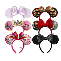 Original Disney Minnie Ear Headband For Women Disneyland Headband Mickey Adult/Child Leather Plush Sequin Cosplay Accessories