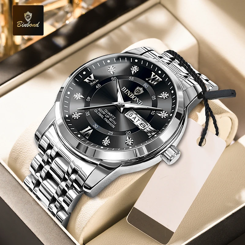 BINBOND Luxury Quartz Watch for Men, Waterproof and Elegant