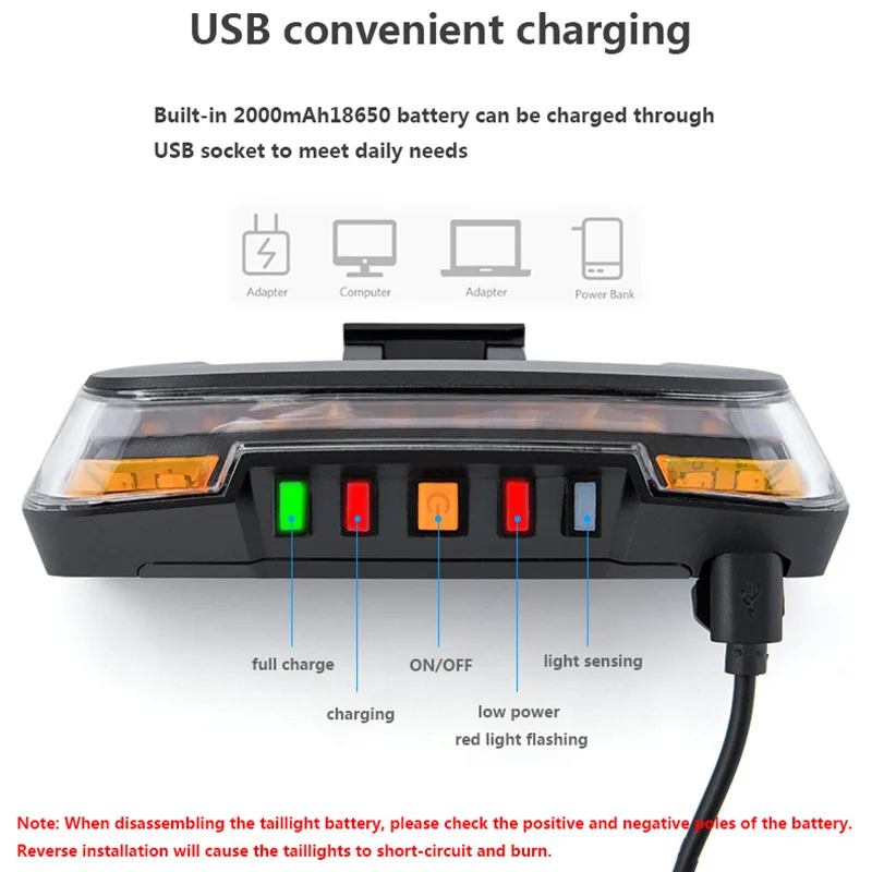 Bicycle Light USB Rechargeable Mount Bicycle Lamp Rear Tail Light Led Turn Signals Cycling Battery Pack Light Bike Lantern