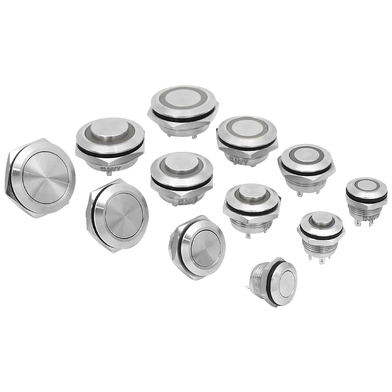 12mm 16mm 19mm 22mm Ultra-krótki styl Microtravel Przełącznik wciskany ze stali nierdzewnej Lampa LED Samoreset/Momentary Normalnie Otwarty