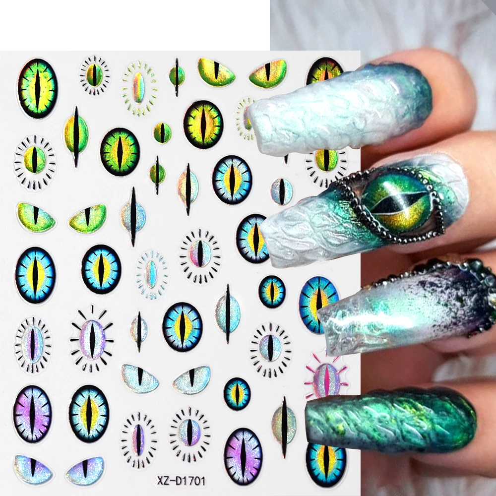3D Simple Dragon Eyes Nail Art Stickers Green Blue Dinosaur Snake Cat Evil Eye Decal Foil Design Manicure Decoration Accessories