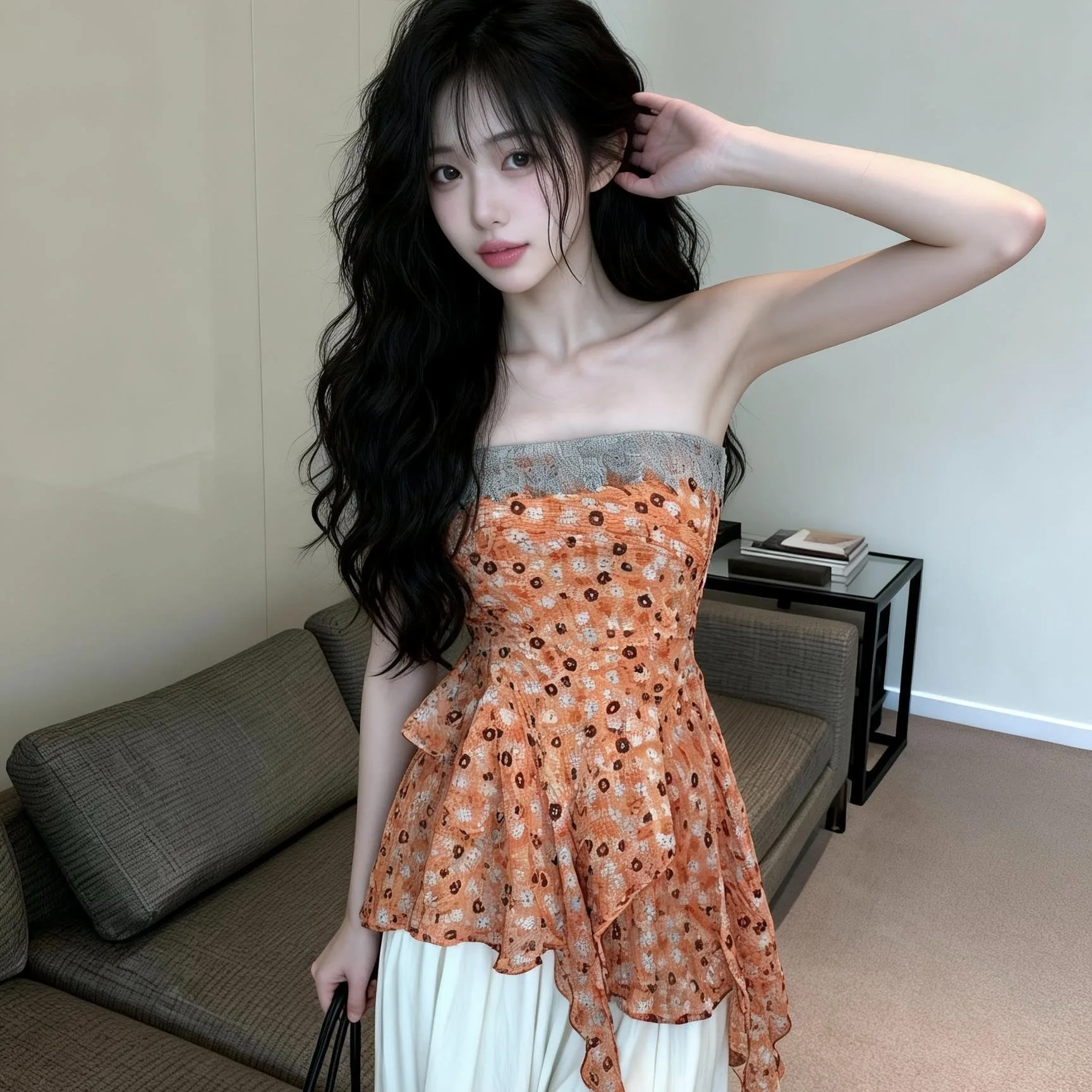 

Женский асимметричный топ с цветочным принтом, летняя коллекция 2026, модный дизайн, приталенный крой, без бренда, зарегистрированная торговая марка