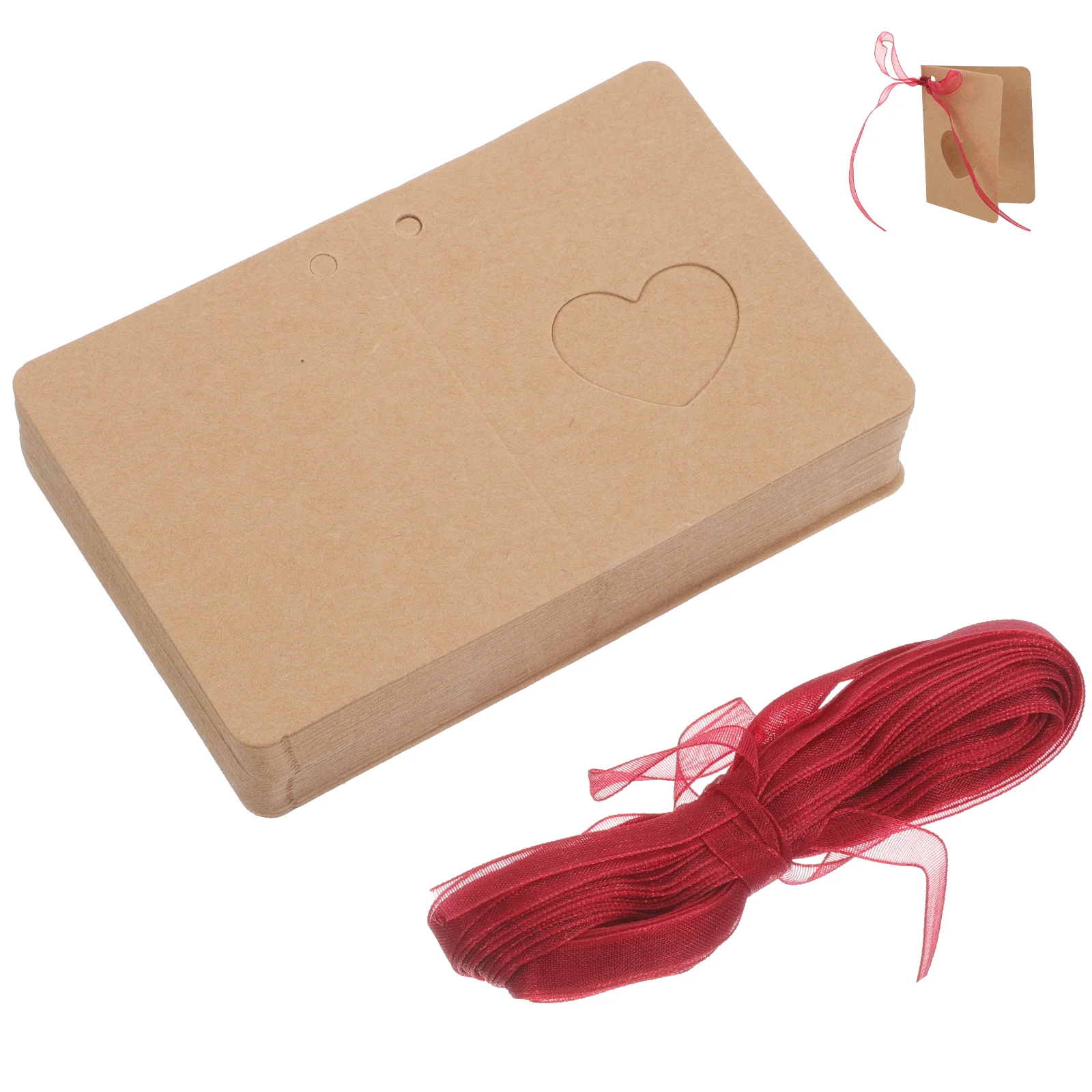 Étiquettes cadeaux en papier kraft pour mariage et anniversaire, étiquette de bonbons, marron avec ULrouge, forme de coeur creux, décoration de mariée, 50 pièces