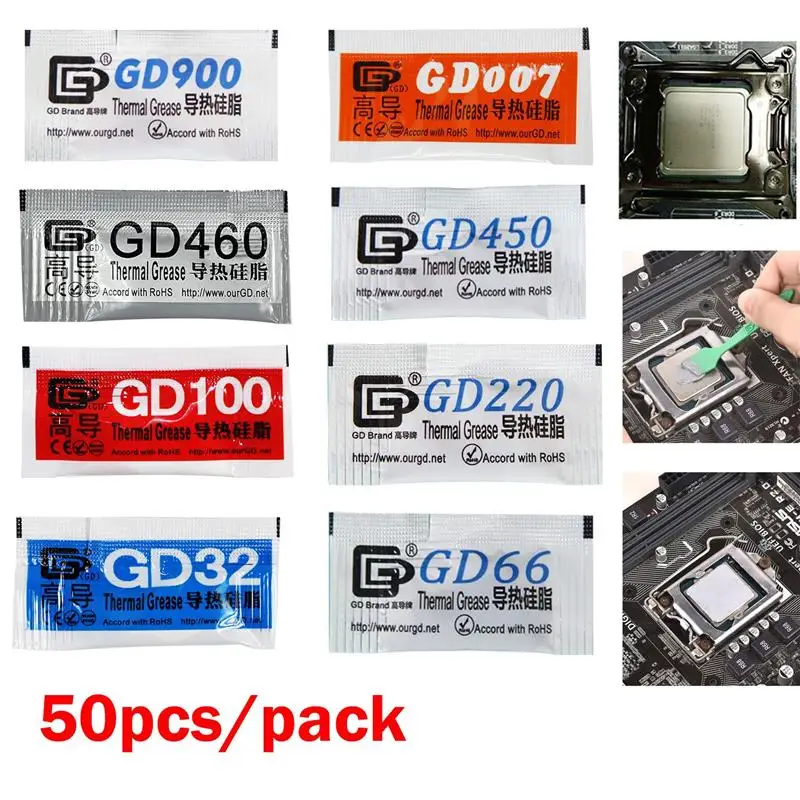 50 sztuk 0.5 g/worek smar termoprzewodzący pasta tynk silikonowy związek radiatora do procesora GD007 GD900 pasta termoodporna