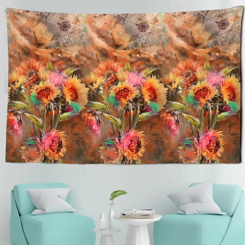 

Colorful Flowers Oil Painting Tapestry Sunflower Art Wall Hanging Bohemian Hippie Witchcraft TAPIZ Art Dormitory Decor