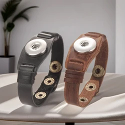 Punk Interchangeable 242 Real Original Genuine Leather Fashion Fit 12mm 18mm Snap Button Bracelet Charm Jewelry For Women Men