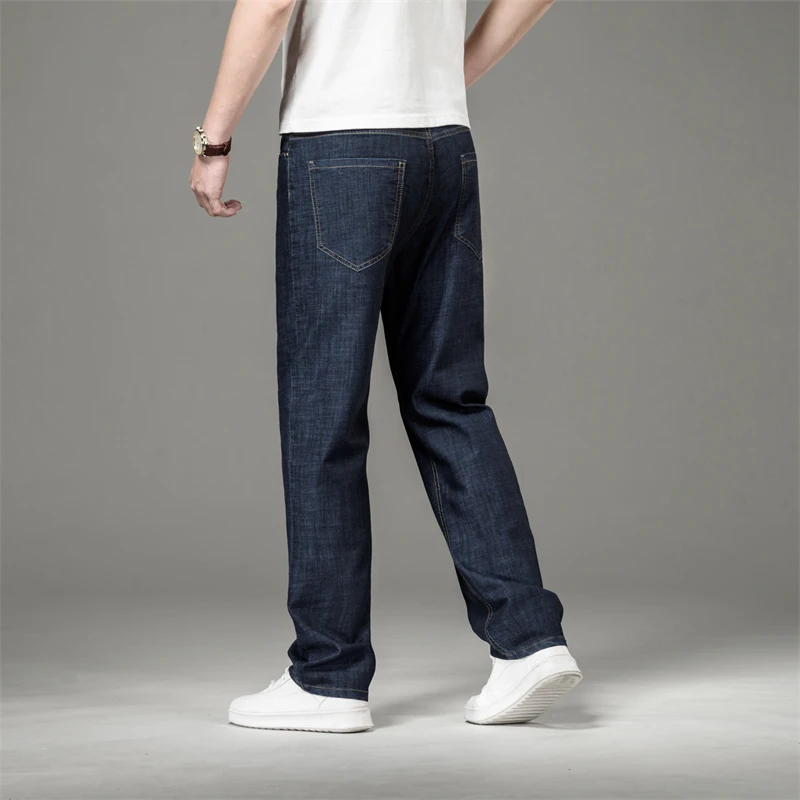 Summer Thin Straight Trousers Commute Fashion Zipper Button Business Casual Pockets Men's Clothing Loose All-match Daily Jeans