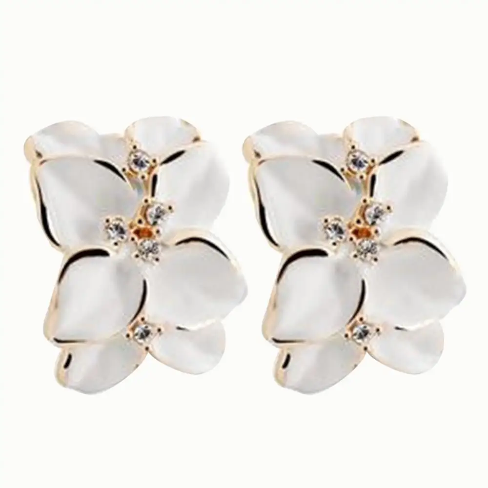 Dropshipping!!Cute Gardenia Flower Rhinestone Inlaid Ear Studs Women Earrings Jewelry Gift