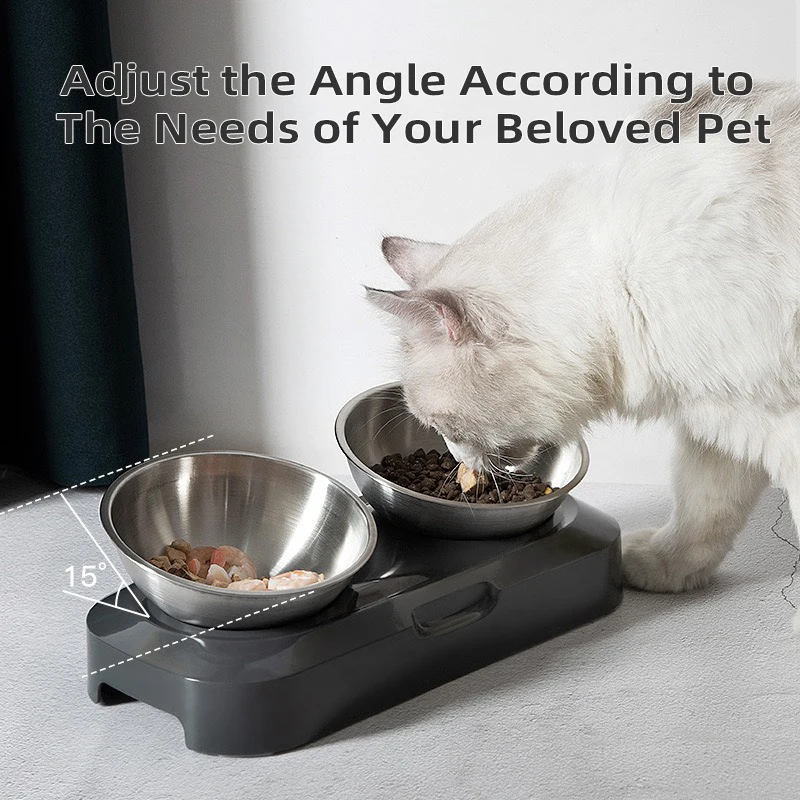 

Stainless Steel Double Pet Bowl with Stand, Tilted 15 Degree Feeding Dishes for Cats and Dogs, 2-in-1 Pet Feeder