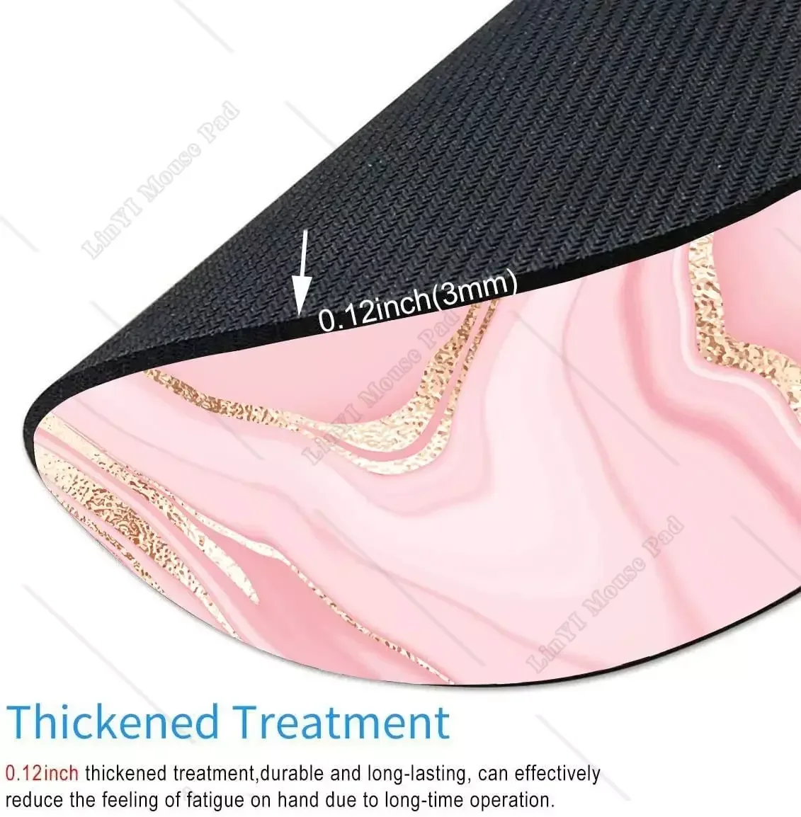 Round Pink Gold Marble Mouse Pad Premium-Textured Small Mouse Mat with Waterproof Non-Slip Rubber Base for Office Work Computer