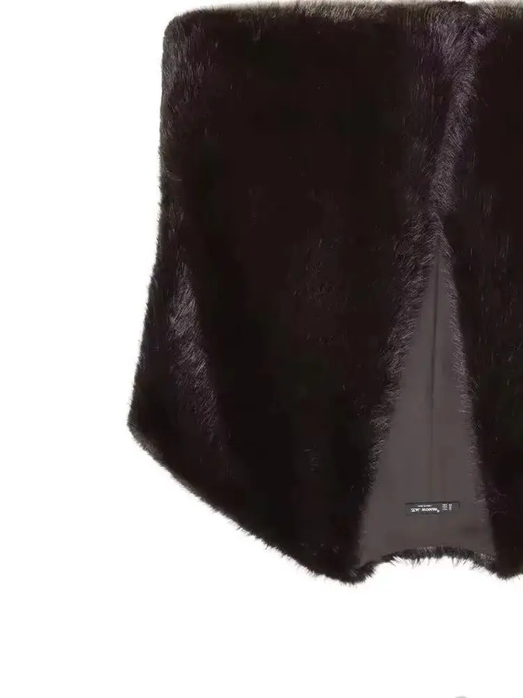 

HH Women New Fashion Ultra Short Sleeve 2-Color Faux Fur Effect Short Vest Female Winter Temperament Warm Sleeveless Vest Jacket