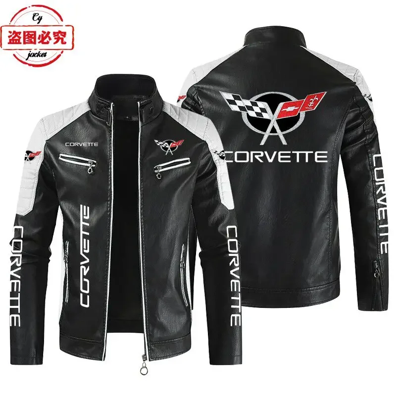 European Size Car Logo Printed Racing Suit, Retro Washed PU Leather Jacket, Four Season Stand Up Collar Zipper Jacket, Workwear