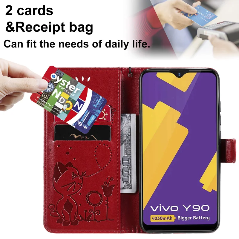 حافظة لهاتف VIVO Y1S Y90 Y91C غطاء هاتف من جلد البولي يوريثان قابل للطي