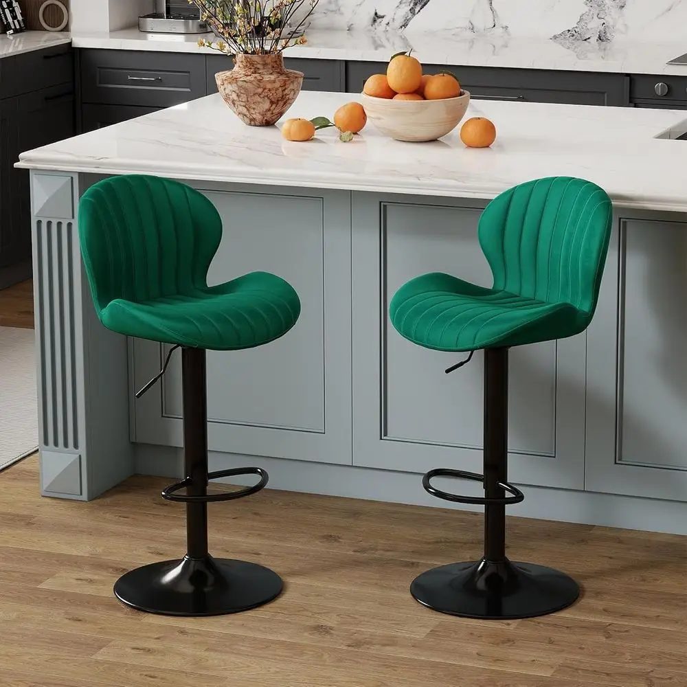 Velvet abric Counter Height Bar Stools Set o 2, Green | ern, Height Adjustable, Swivel, Arml, Kitchen Island Chairs with Back &