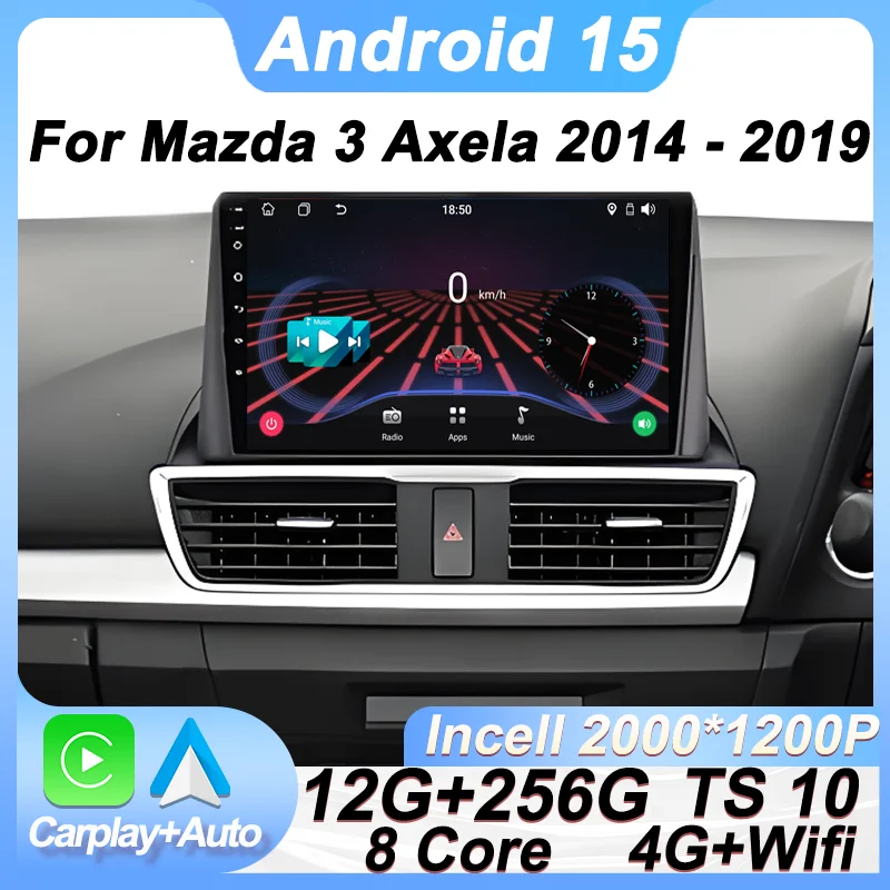 

Видеоплеер для автомобиля Mazda 3 Axela 2014-2018, 2019, мультимедийный проигрыватель, автомагнитола, CarPlay, Android Auto, сенсорный экран, Bluetooth