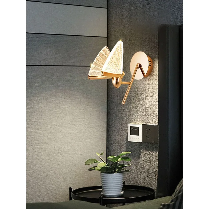 Butterfly wall lamp Nordic light luxury bedroom bedside children's room corridor aisle lamp creative modern background wall deco