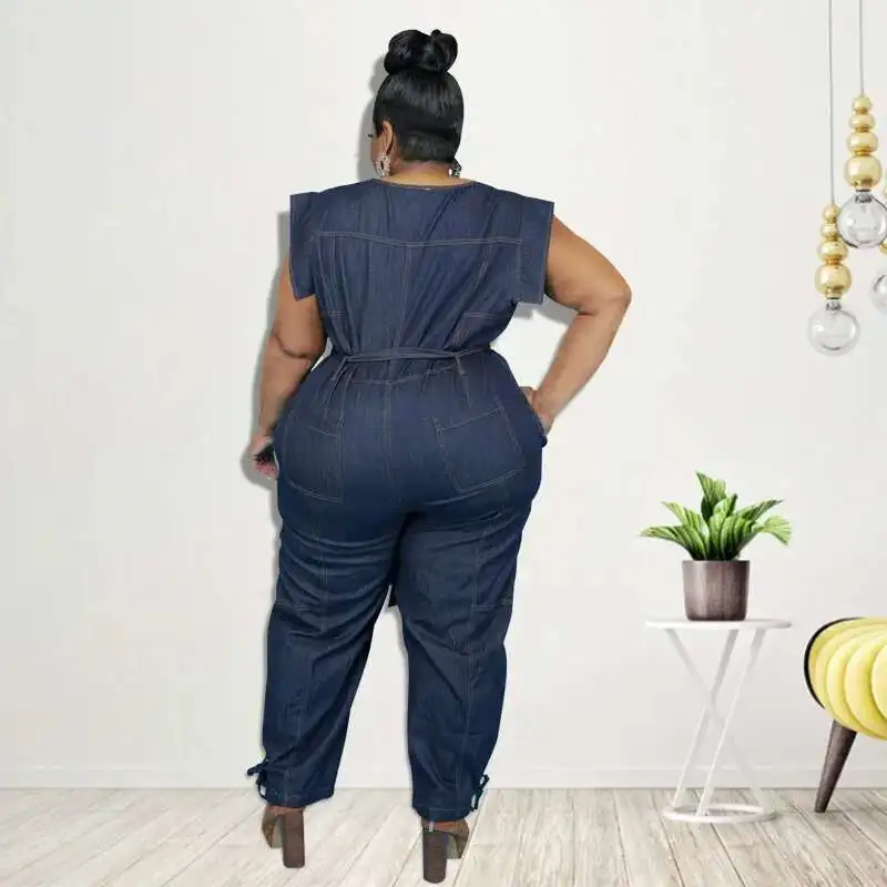 Women's 21820 Clothing 2025 Autumn New Denim Short Sleeve Washing Jumpsuit Sexy New Product
