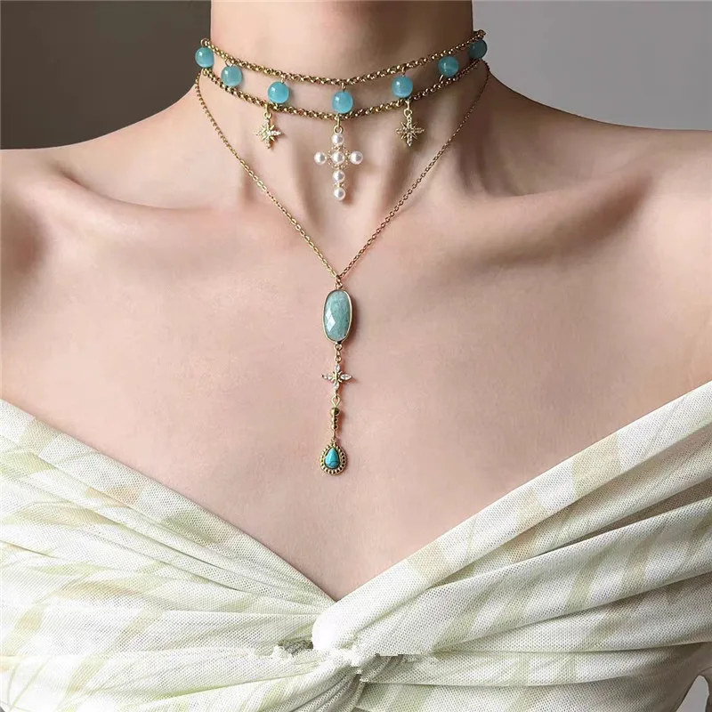 

Spicy Girl Style Titanium Steel Cross Pendant Star Necklace Fashionable High-End Design Women's Daily Collar Chain Accessory