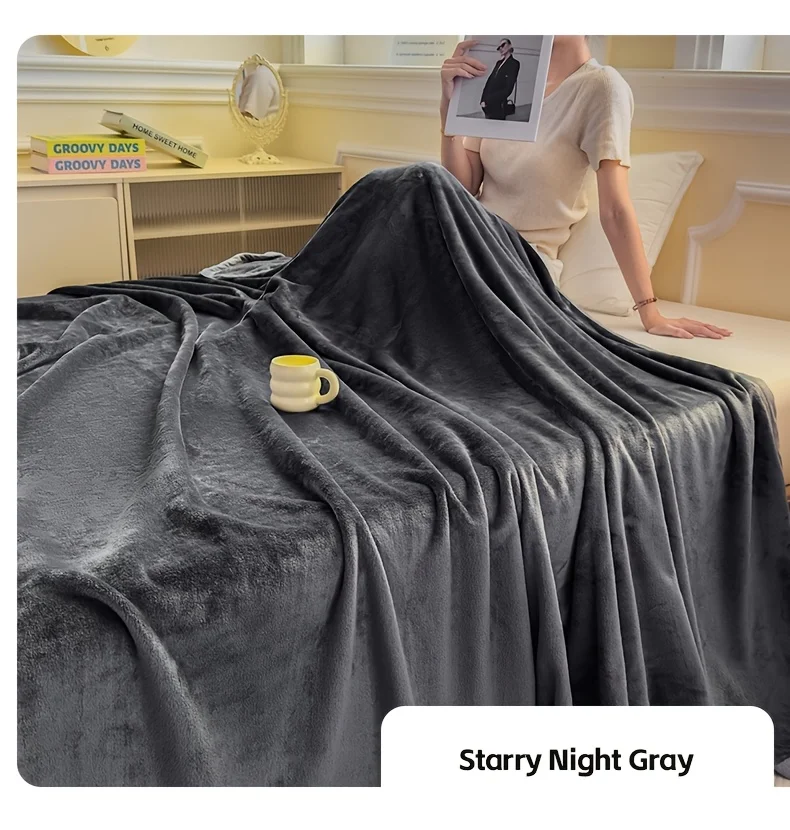 Solid Color Soft Flannel Sofa Throw Blanket Cozy Multi-Purpose Plush Blankets for Bed Travel Office Nap Single Double Bed Sheet