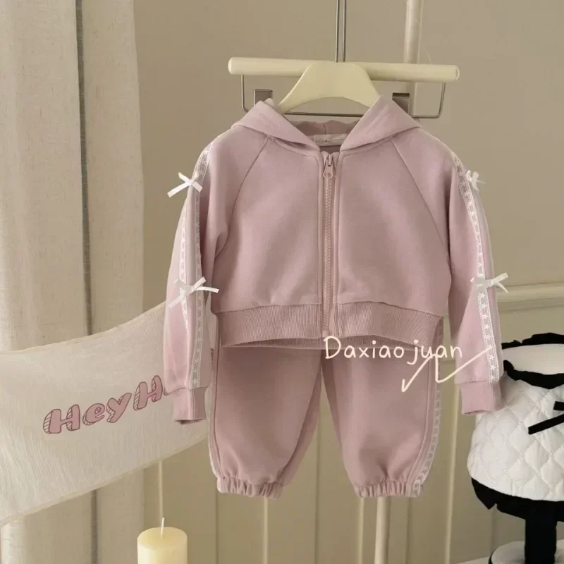 Boutique 2024 Kids Fall Winter Clothes Baby Girls Kawaii Lace Bow Hoodie and Sweatpants 2 Piece Set Princess T-shirt Dress Tutu