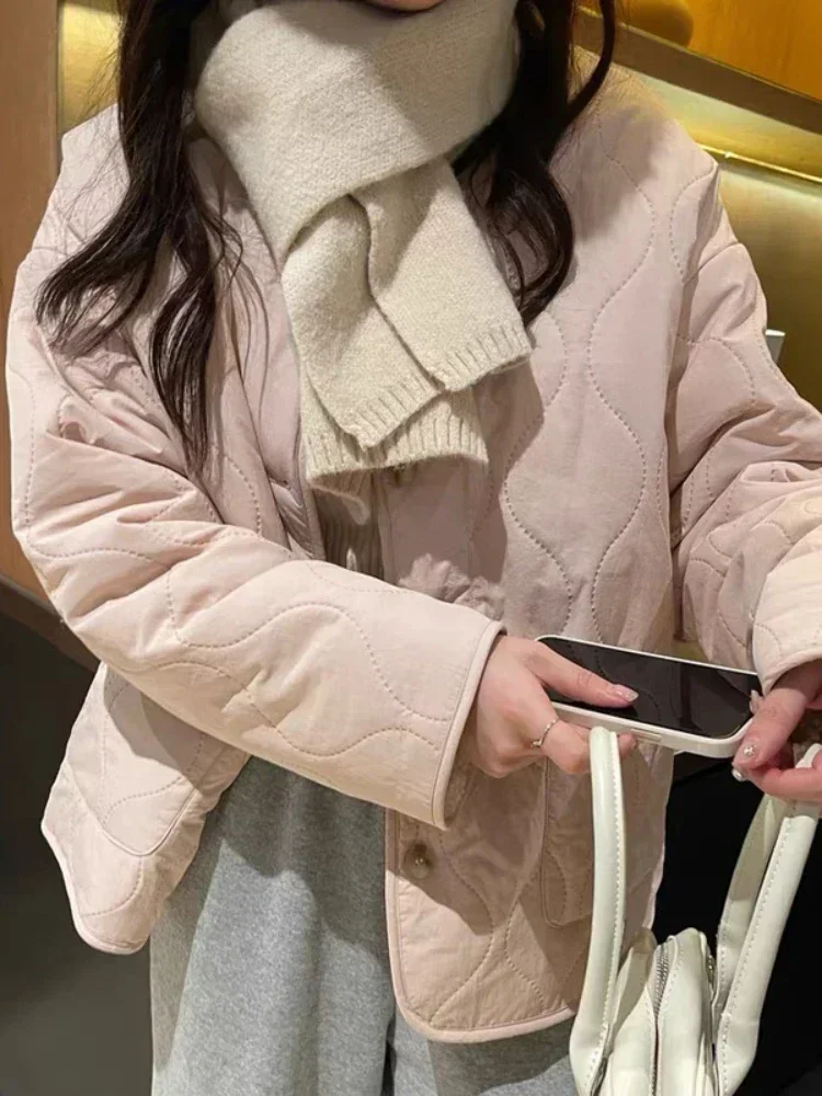 Autumn Winter Korean Fashion Cute Down Coat Women Solid Single Breasted O-neck Cotton Jacket Female Casual Office Lady Clothes