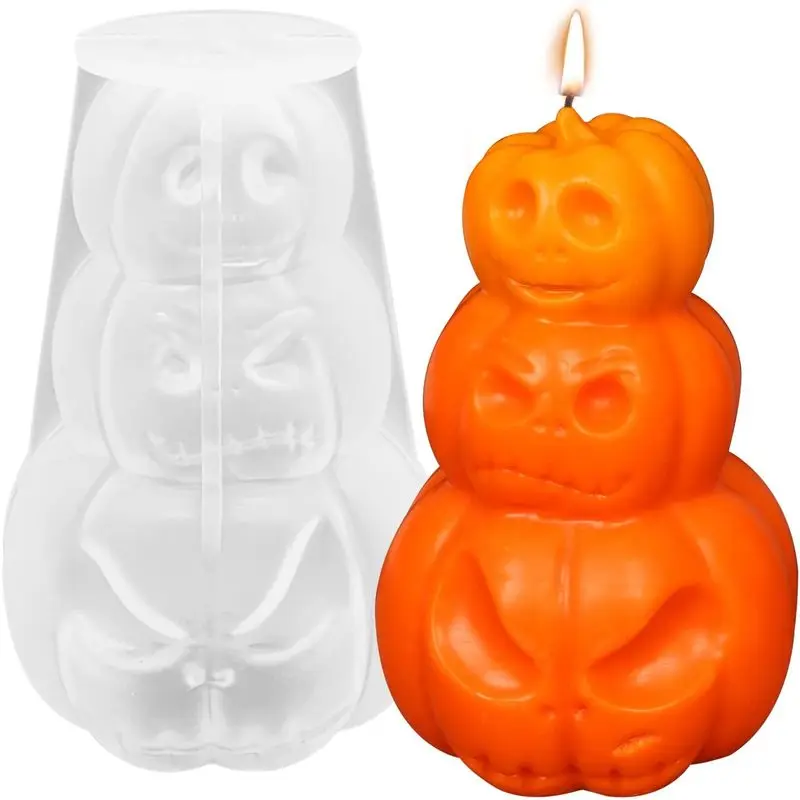 3D Pumpkin Candle Silicone Mold Halloween Resin Casting Mold for DIY Aromatherapy Candles Wax Plaster Polymer Clay Decoration