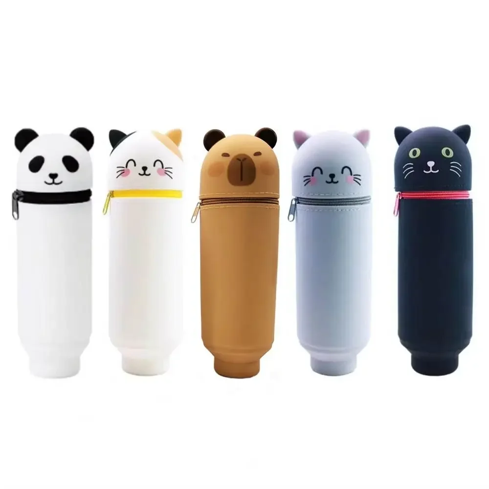 High Quality Cartoon Pencil Case Silicone with Zipper Pen Pouch Animal Shape Multipurpose Stationery Storage Bag
