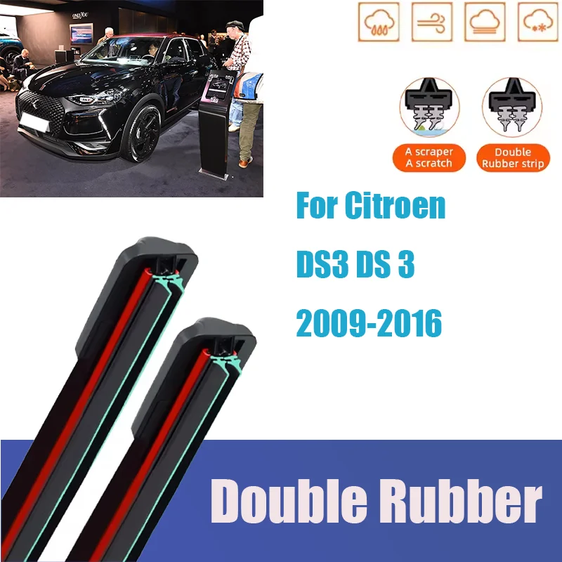 

For Citroen DS3 DS 3 2009-2016 Car Front Rear Wiper Blades Soft Rubber Windscreen Wipers Auto Windshield 24"16"12"2013 2014 2015