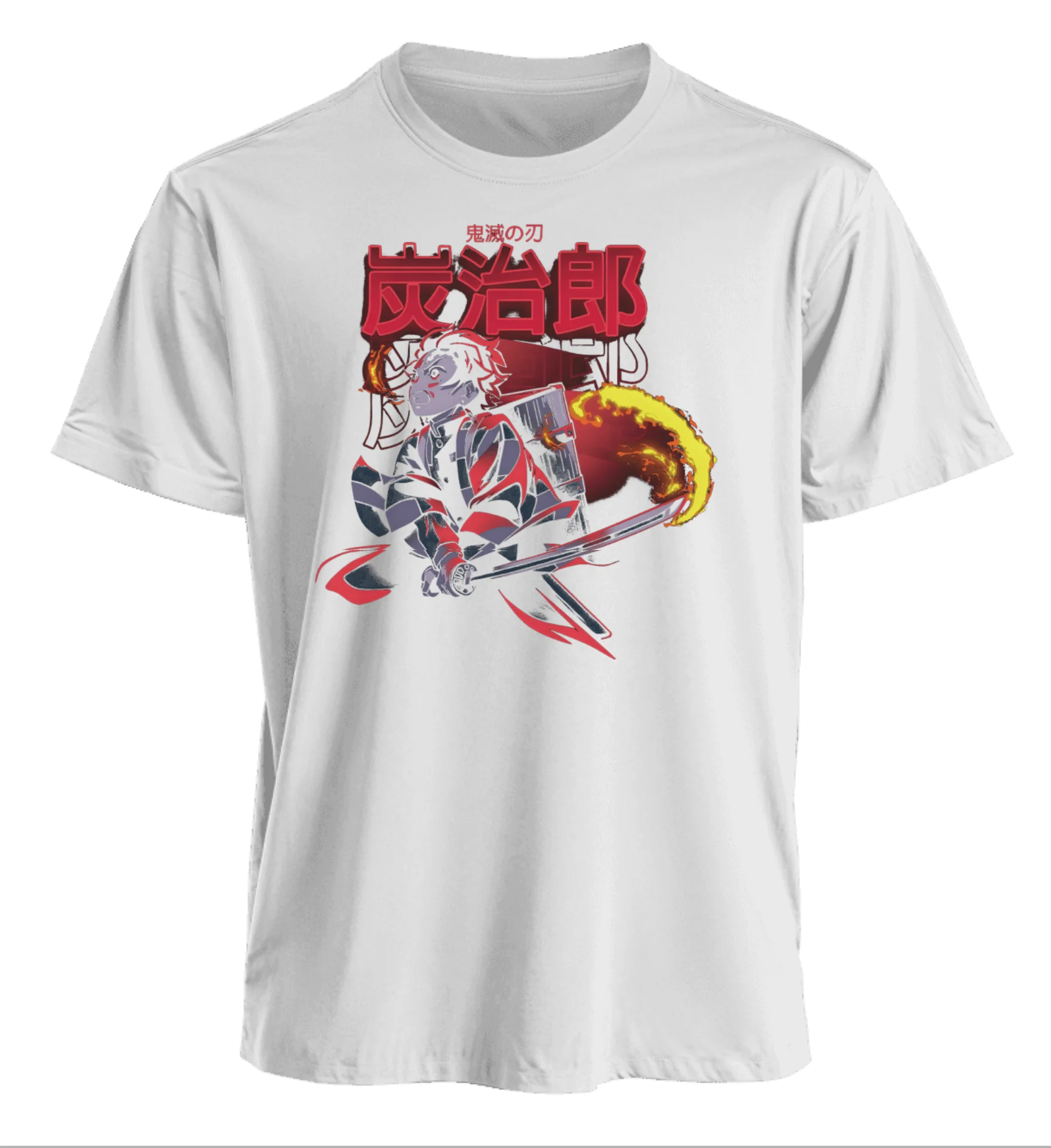 Camiseta oficial de Anime Demon Slayer Kimetsu No Yaiba con gráfico de Tanjiro Kamado, Camiseta de algodón con espada llameante y pose de batalla
